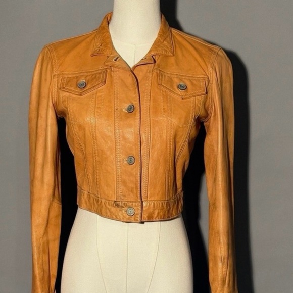 GAP Jackets & Blazers - Vintage Gap Tan Leather Cropped Jacket